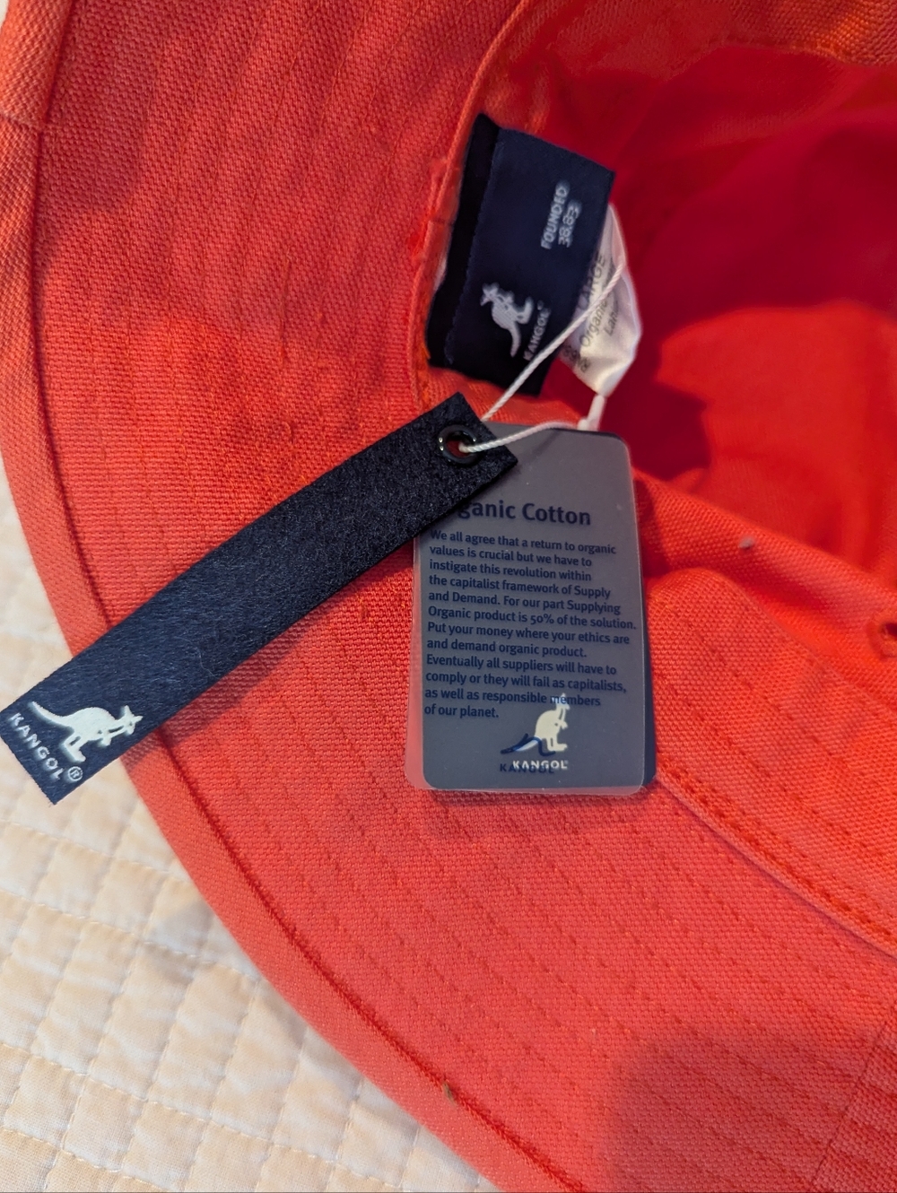 KANGOL Washed Orange Bucket Hat with Blue Kangaroo Embroidery Large - Picture 4 of 5